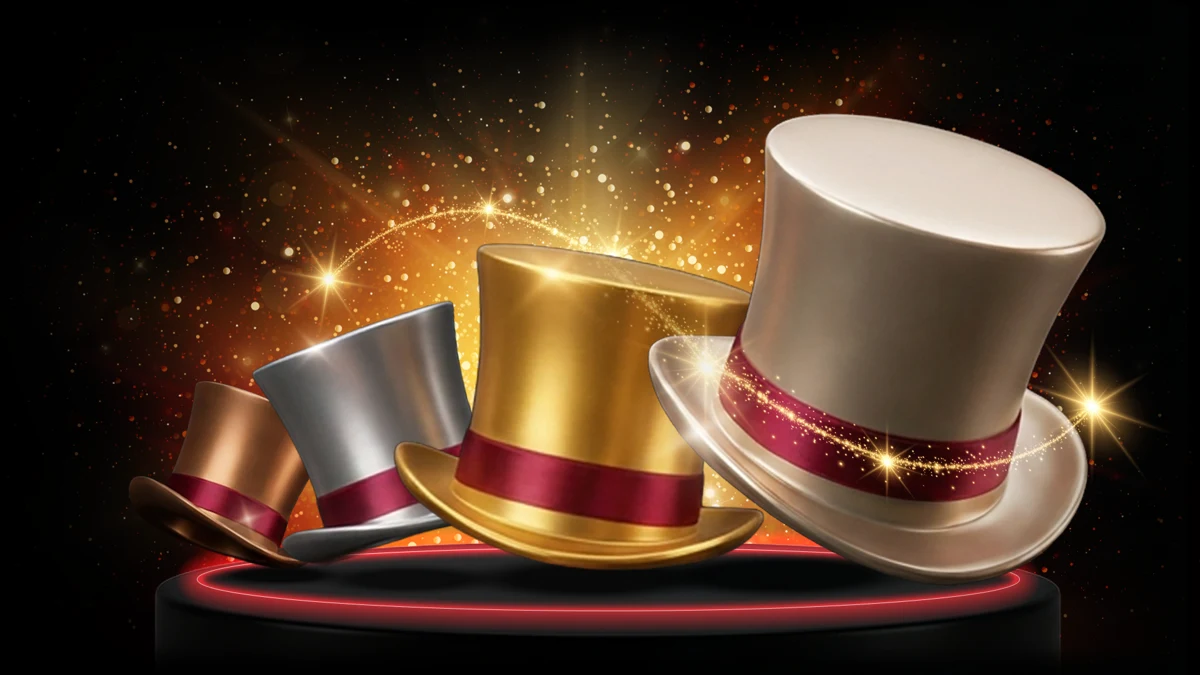 Vier Gold-Club-Zylinder in Bronze, Silber, Gold und Platin